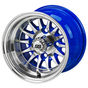 14-Spoke Blue & Machined on 205/50-10 Low Pro Tire