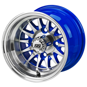 LSI 10" 14-Spoked Blue & Machined Golf Cart Wheel