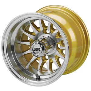 14-Spoke Gold & Machined on 205/50-10 Low Pro Tire