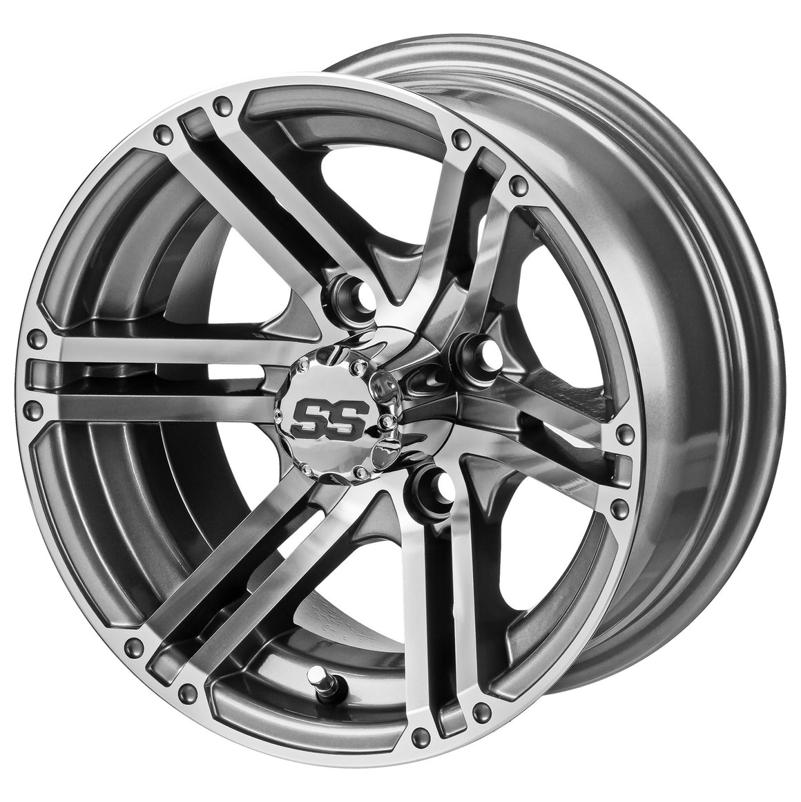 12" Yukon Gun Metal Gray & Machined Golf Cart Wheel