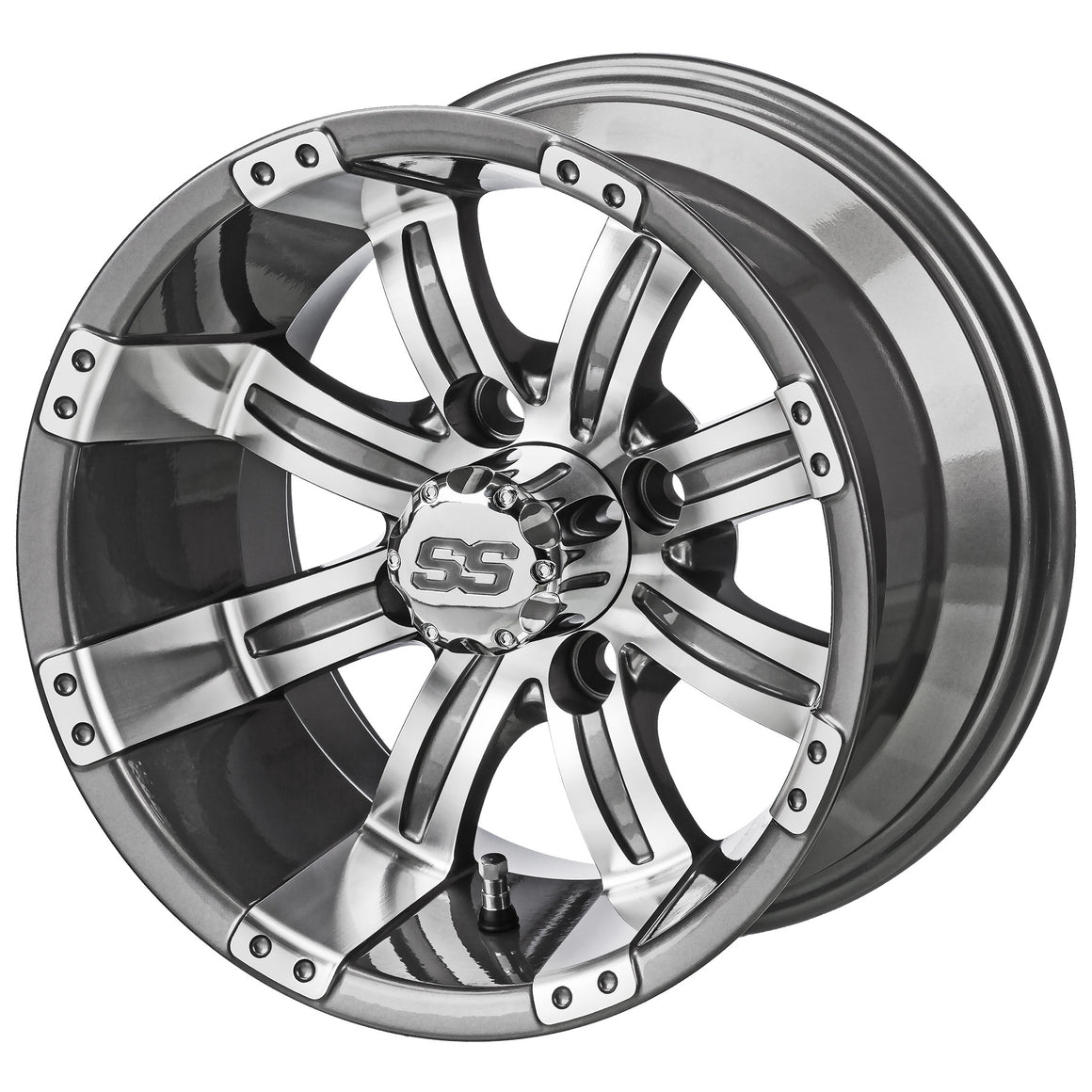 14" Casino Gun Metal Gray & Machined Golf Cart Wheel