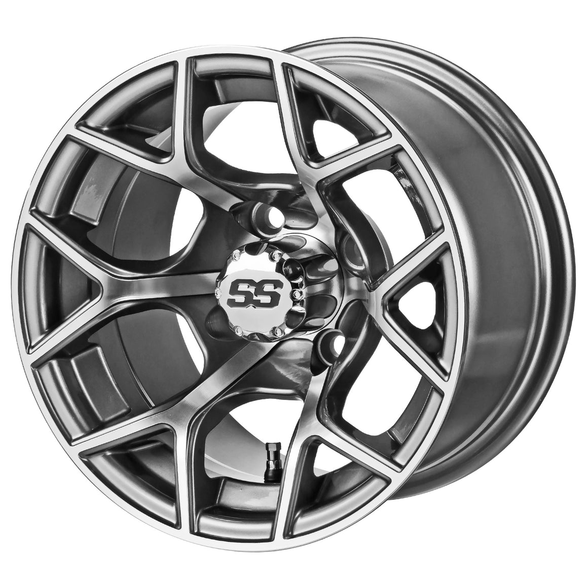 12" Ninja Gun Metal Gray & Machined Golf Cart Wheel