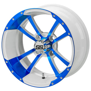 12" Maltese Cross White & Blue Golf Cart Wheel