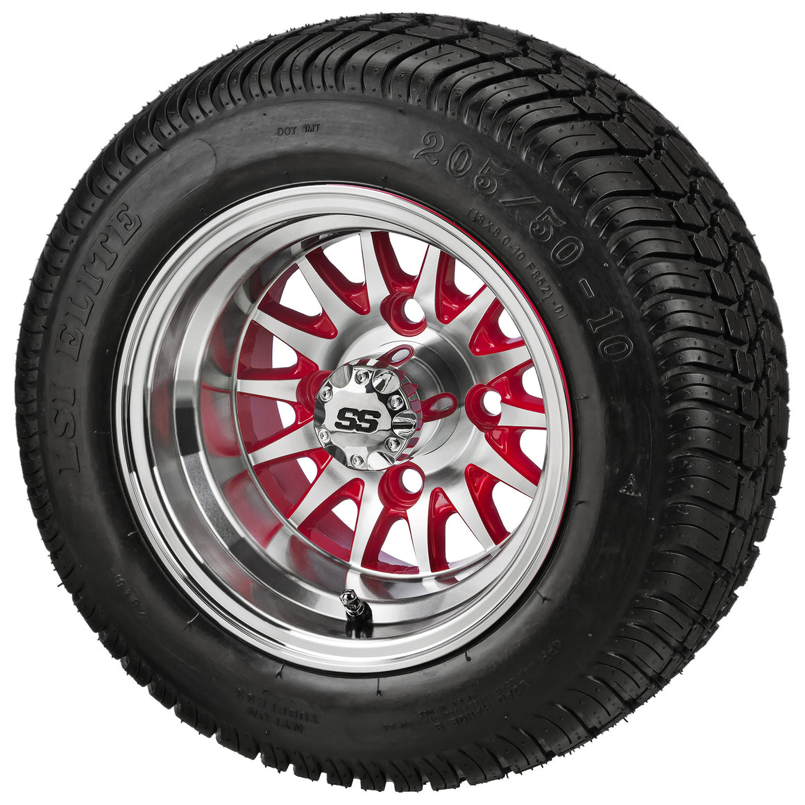 14-Spoke Red & Machined on 205/50-10 Low Pro Tire