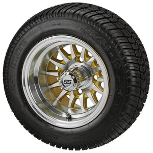 14-Spoke Gold & Machined on 205/50-10 Low Pro Tire