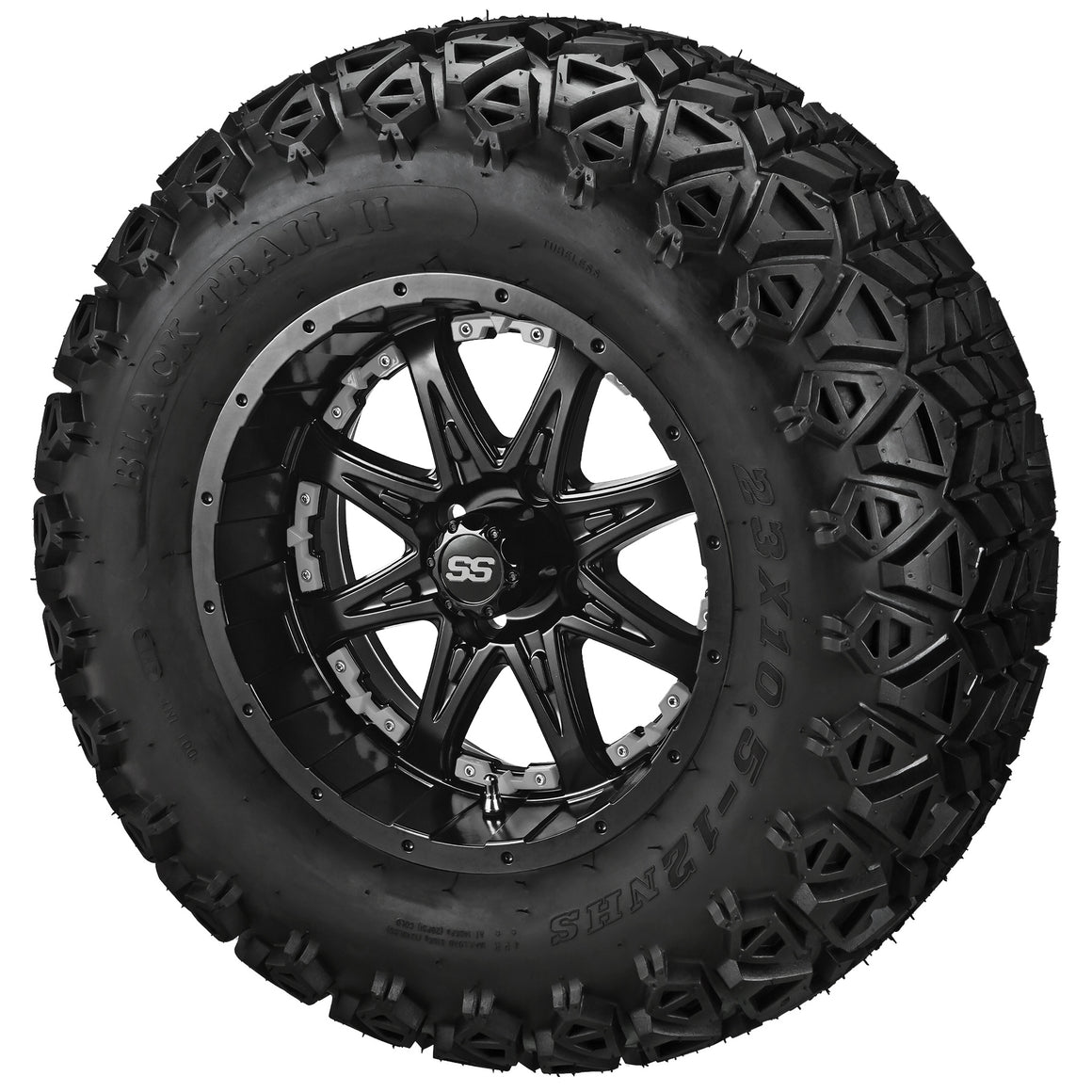 12" Revenge Matte Black Wheel on Black Trail Wheels w/Colored Inserts