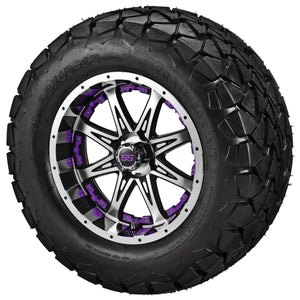 12" Revenge Black/Machined Wheel on a 22x10.00-12 Trail Fox A/T Tire w/Colored Inserts
