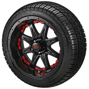 12" Revenge Matte Black Wheel on Deli Tires w/Colored Inserts