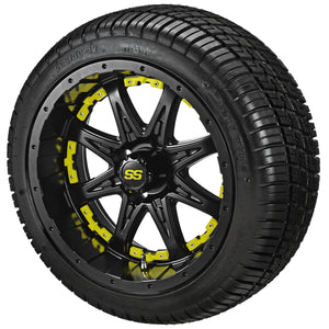 12" Revenge Matte Black Wheel on Deli Tires w/Colored Inserts