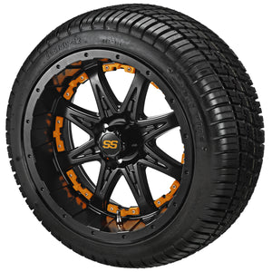 12" Revenge Matte Black Wheel on Deli Tires w/Colored Inserts