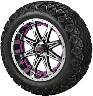 14" Revenge Black/Machined Wheels & Tires Combo w/Colored Inserts