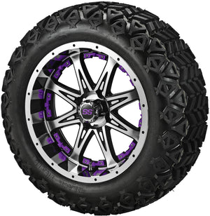 14" Revenge Black/Machined Wheels & Tires Combo w/Colored Inserts