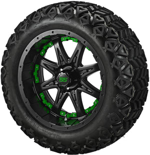 14" Revenge Matte Black Wheels & Tires Combo w/Colored Inserts