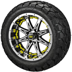 14" Revenge Black/Machined Wheels & Tires Combo w/Colored Inserts