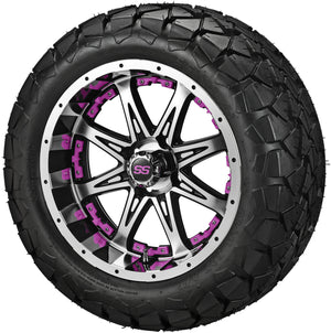 14" Revenge Black/Machined Wheels & Tires Combo w/Colored Inserts