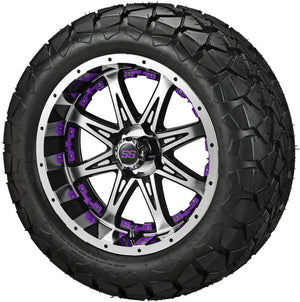 14" Revenge Black/Machined Wheels & Tires Combo w/Colored Inserts