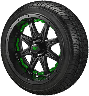 14" Revenge Matte Black Wheels & Tires Combo w/Colored Inserts