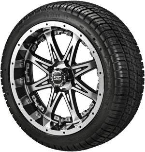 14" Revenge Black/Machined Wheels & Tires Combo w/Colored Inserts
