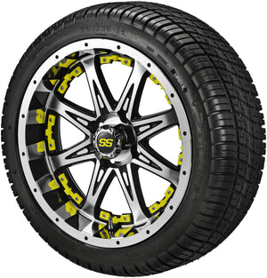 14" Revenge Black/Machined Wheels & Tires Combo w/Colored Inserts