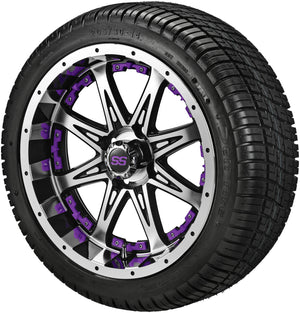 14" Revenge Black/Machined Wheels & Tires Combo w/Colored Inserts