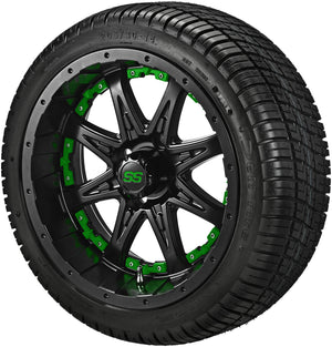 14" Revenge Matte Black Wheels & Tires Combo w/Colored Inserts