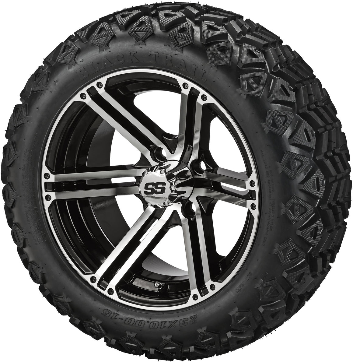 15" Yukon Black/Machined on 23x10.00-15 Black Trail Tires