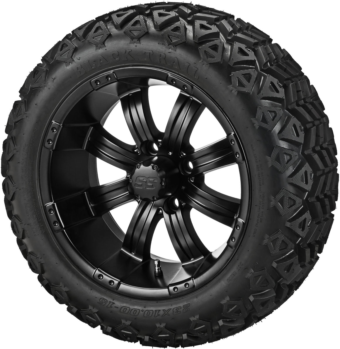 15" Casino Matte Black on 23x10.00-15 Black Trail Tires