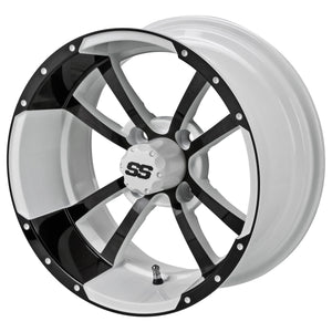 12" Maltese Cross White & Black Golf Cart Wheel
