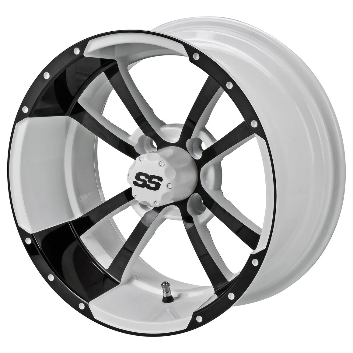 12" Maltese Cross White & Black Golf Cart Wheel