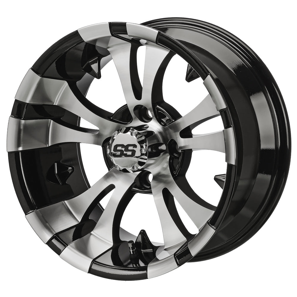 12" Warlock Black & Machined Golf Cart Wheel