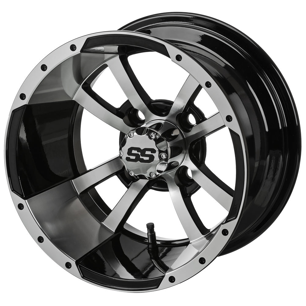 15" Maltese Cross Black & Machined Golf Cart Wheel